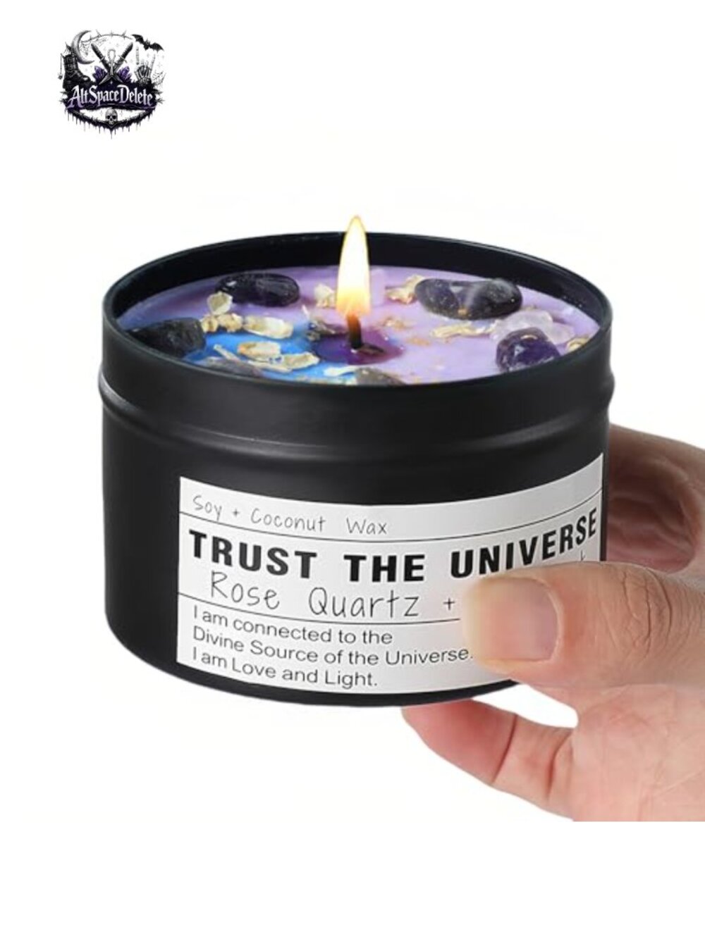 Vegan Soy Coconut Wax Aromatherapy Candle Rose Quartz Amethyst Meditation